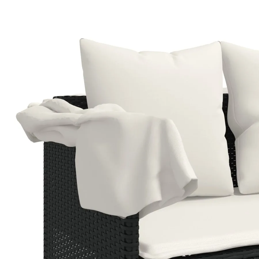 Chaise longue avec auvent et coussins noir résine tressée - 10