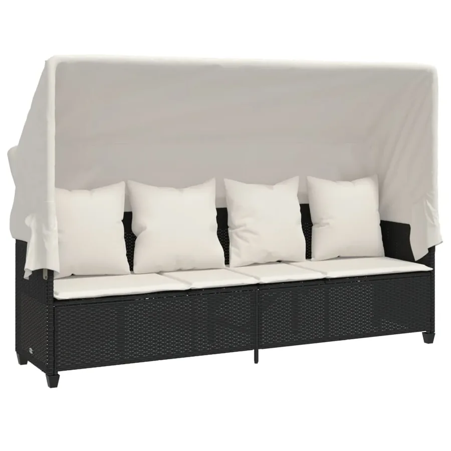 Chaise longue avec auvent et coussins noir résine tressée - 2
