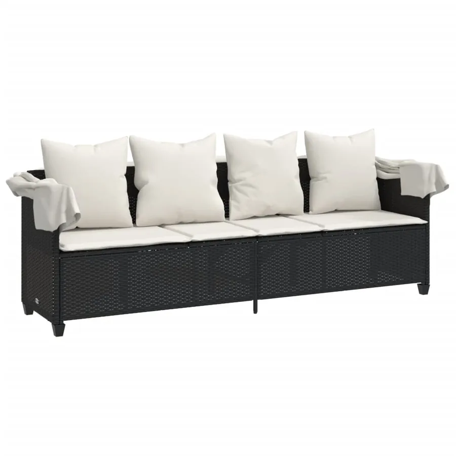 Chaise longue avec auvent et coussins noir résine tressée - 4