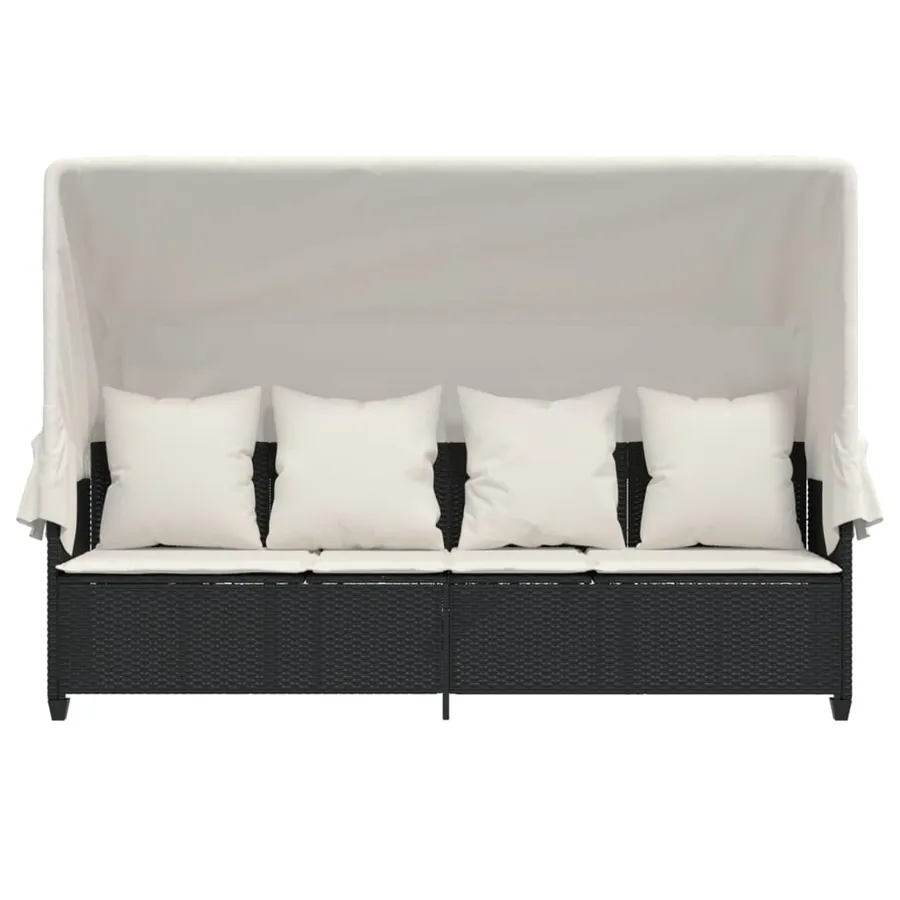 Chaise longue avec auvent et coussins noir résine tressée - 6