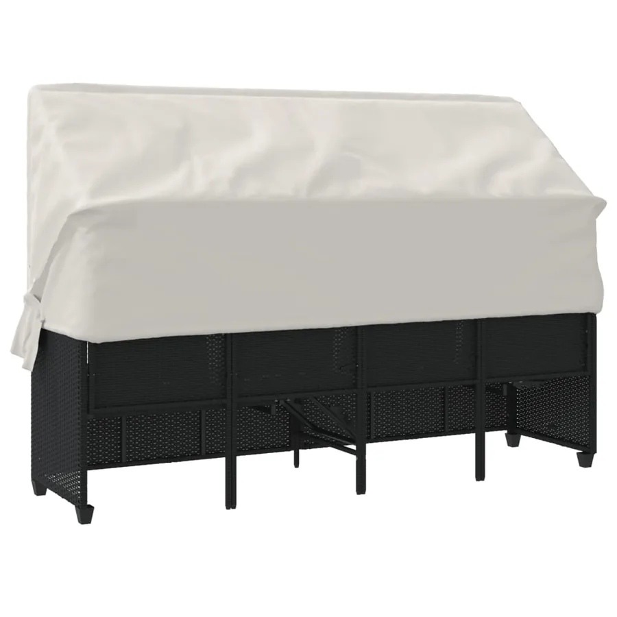 Chaise longue avec auvent et coussins noir résine tressée - 8
