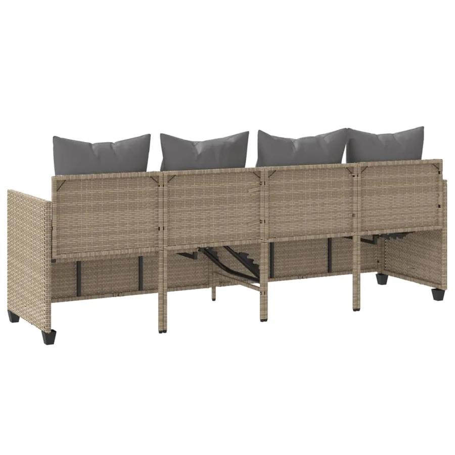 Chaise longue avec coussins beige résine tressée - 7