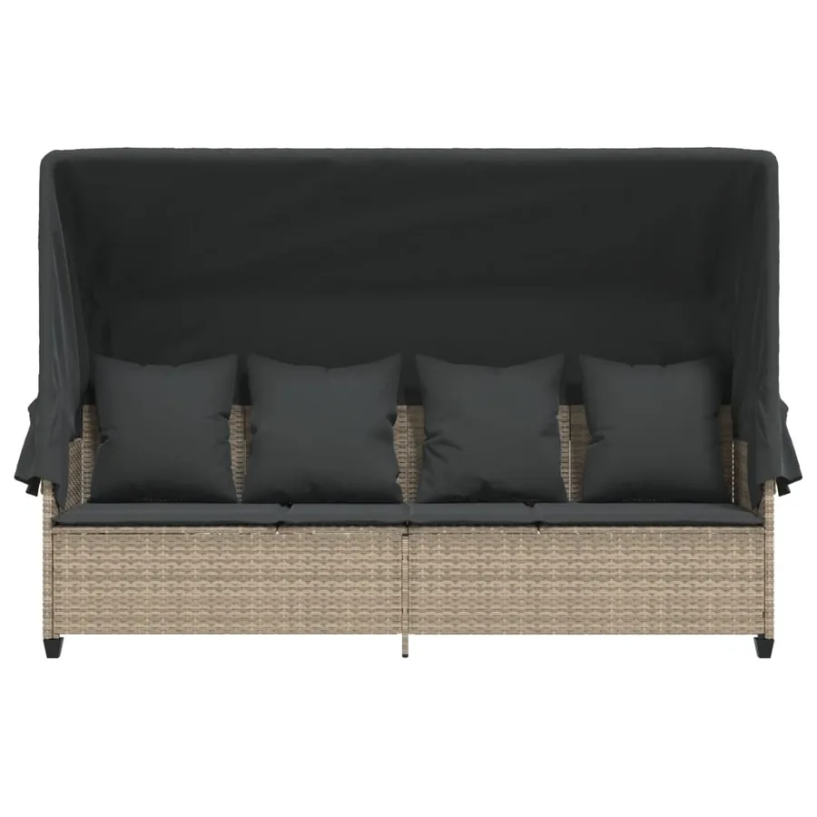 Chaise longue avec auvent et coussins gris clair résine tressée - 6