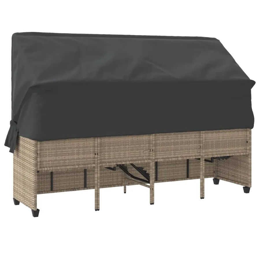 Chaise longue avec auvent et coussins gris clair résine tressée - 8