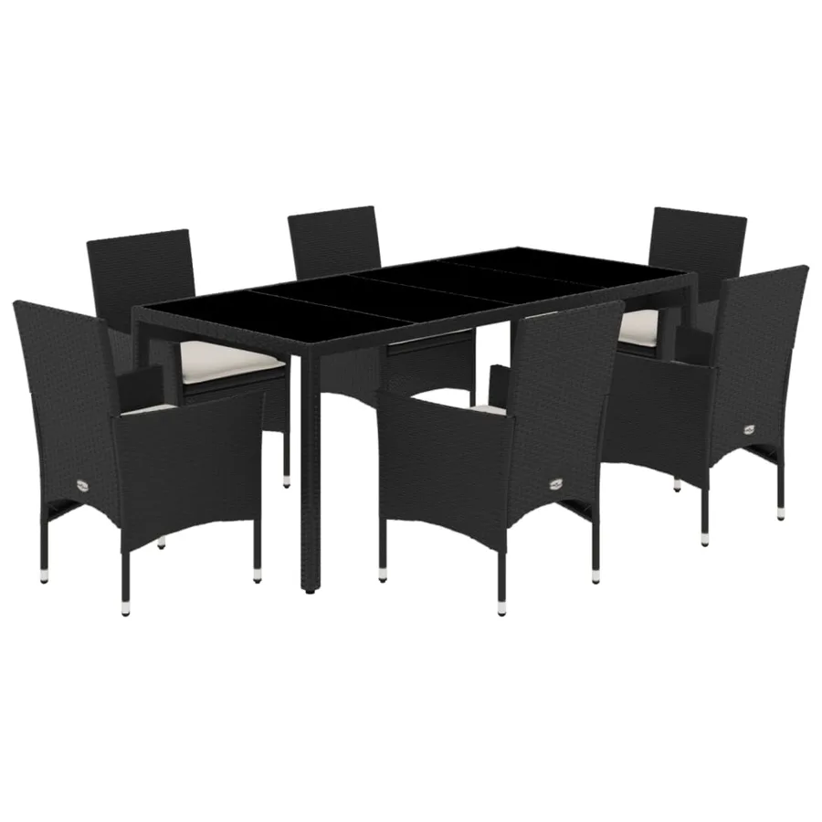Ensemble à manger de jardin et coussins 7 pcs noir rotin acacia - 2