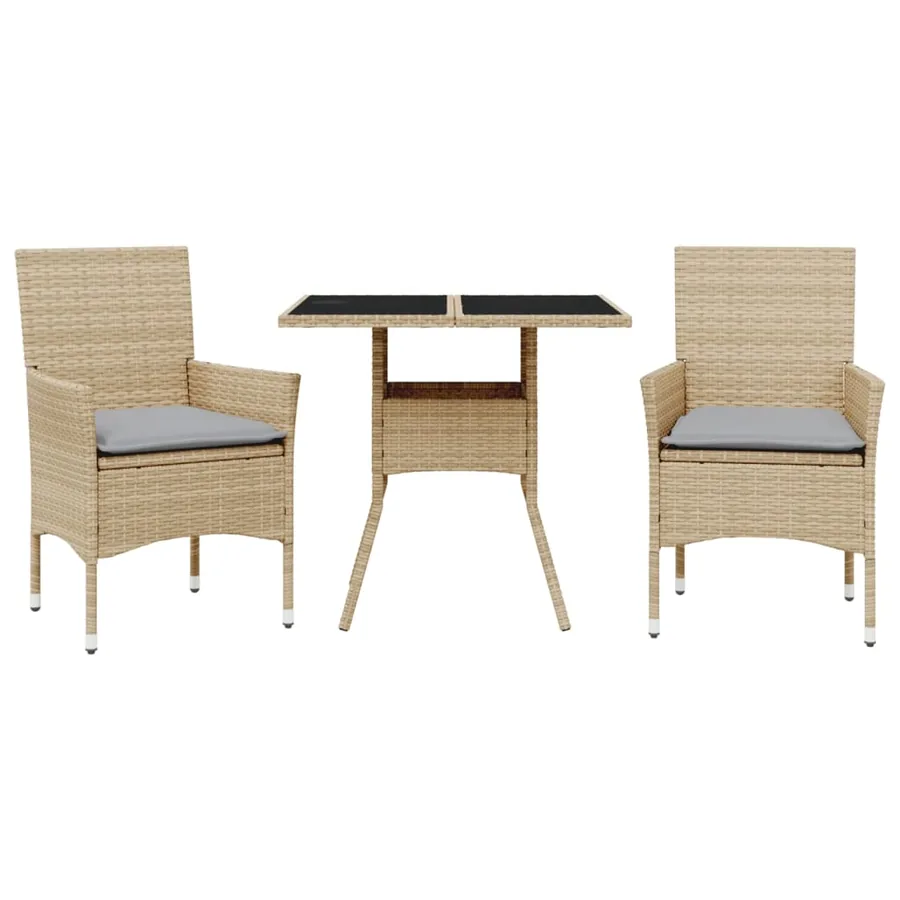 Ensemble à manger de jardin et coussins 3 pcs beige rotin verre - 2