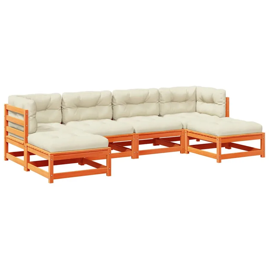 Salon de jardin 6 pcs avec coussins cire marron bois pin massif - 2