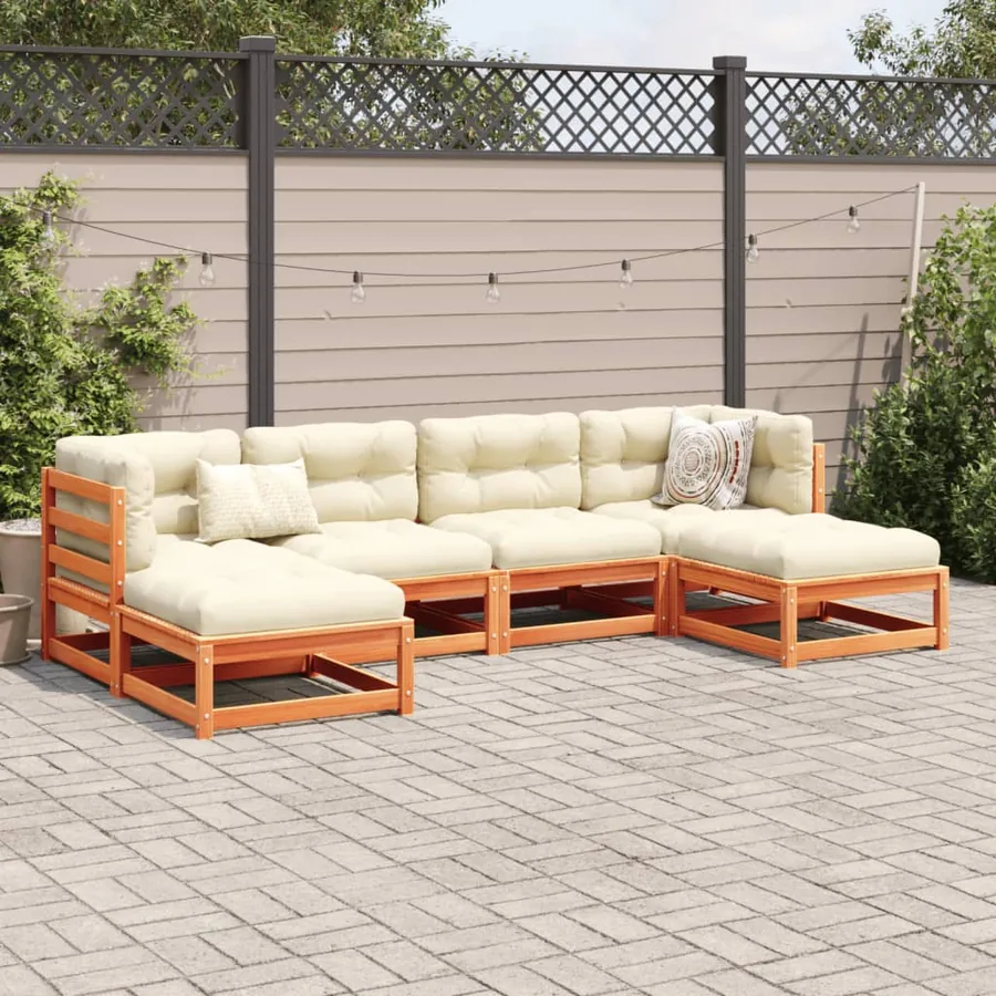 Salon de jardin 6 pcs avec coussins cire marron bois pin massif - 3