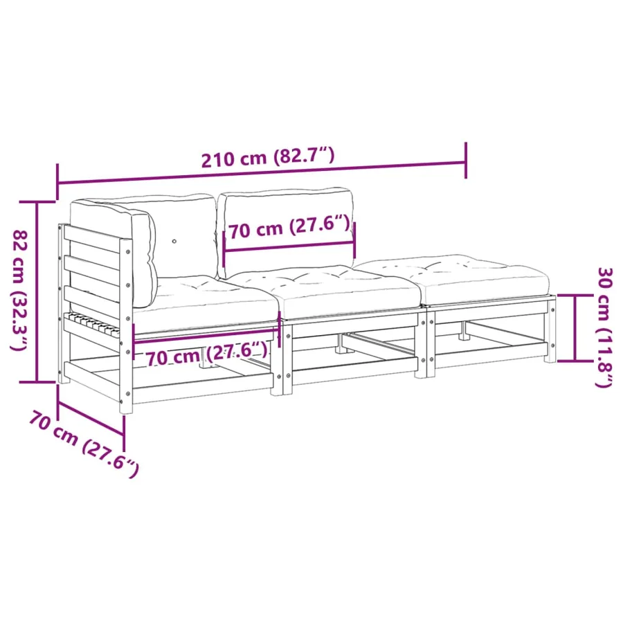 Salon de jardin 3 pcs avec coussins bois de pin massif - 12