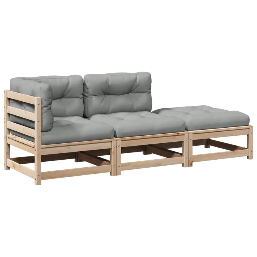 Salon de jardin 3 pcs avec coussins bois de pin massif - 2