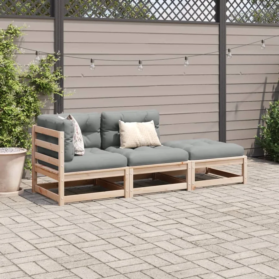 Salon de jardin 3 pcs avec coussins bois de pin massif - 3