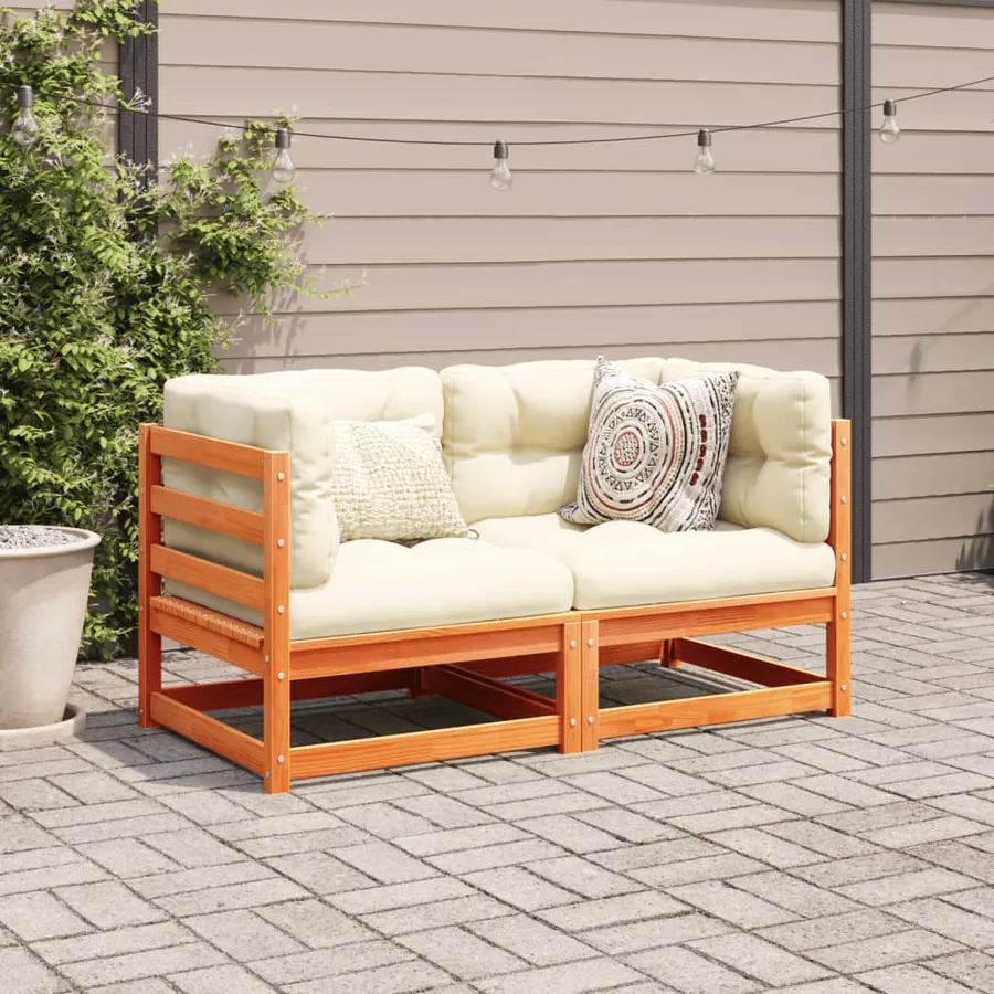 Salon de jardin 2 pcs avec coussins cire marron bois pin massif - 3