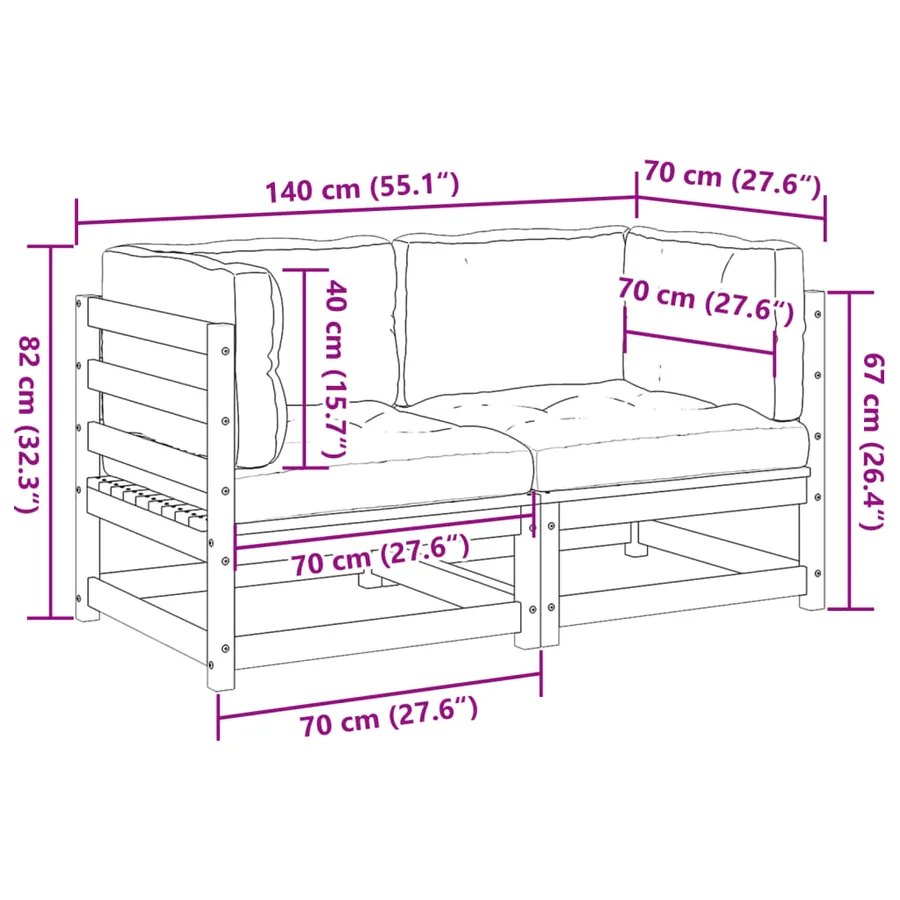 Salon de jardin 2 pcs avec coussins cire marron bois pin massif - 8