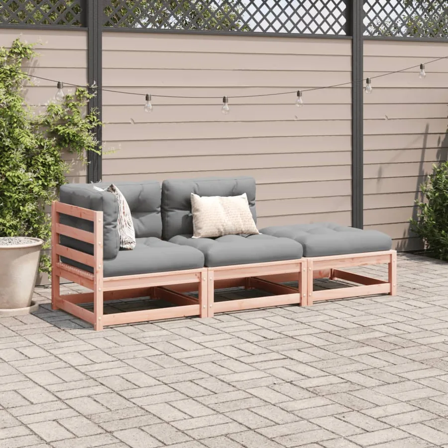 Salon de jardin 3 pcs et coussins bois massif sapin de douglas - 3