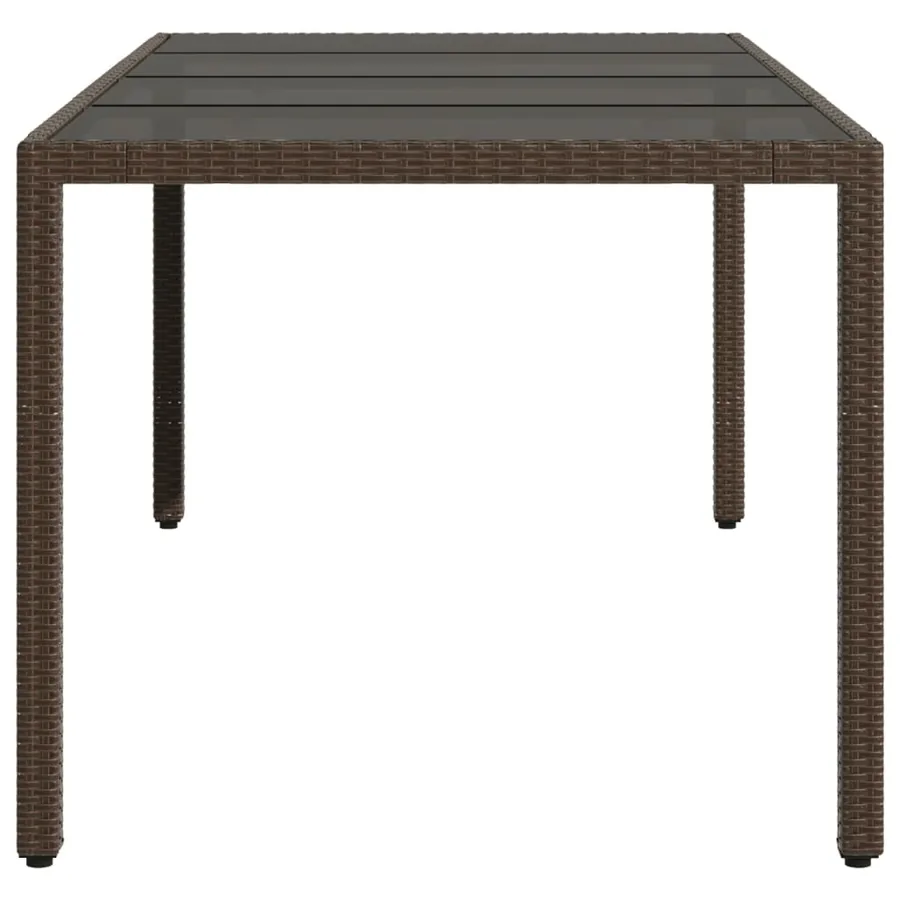 Table de jardin avec dessus en verre marron résine tressée - 5