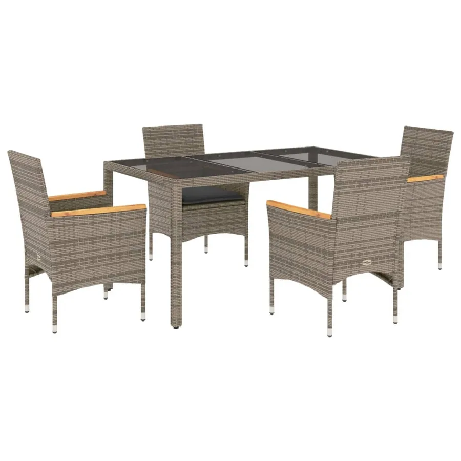 Ensemble à manger de jardin et coussins 5 pcs gris rotin verre - 2