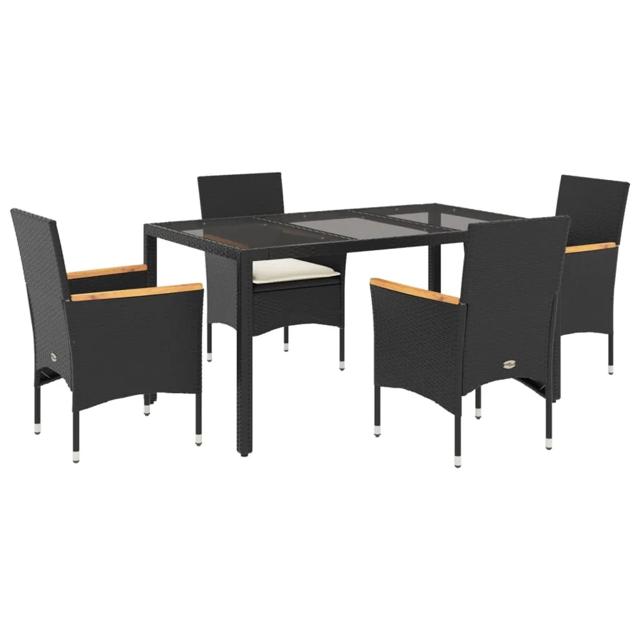 Ensemble à manger de jardin et coussins 5 pcs noir rotin verre - 2