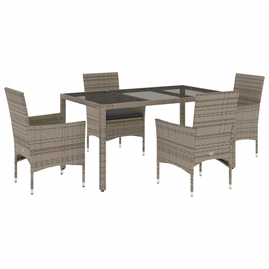 Ensemble à manger de jardin et coussins 5 pcs gris rotin verre - 2