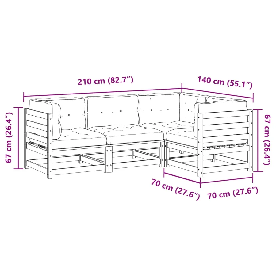 Salon de jardin 4 pcs avec coussins bois de pin massif - 10