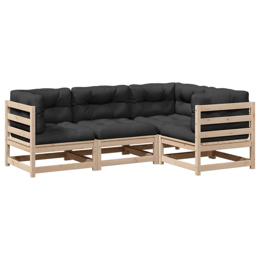Salon de jardin 4 pcs avec coussins bois de pin massif - 2
