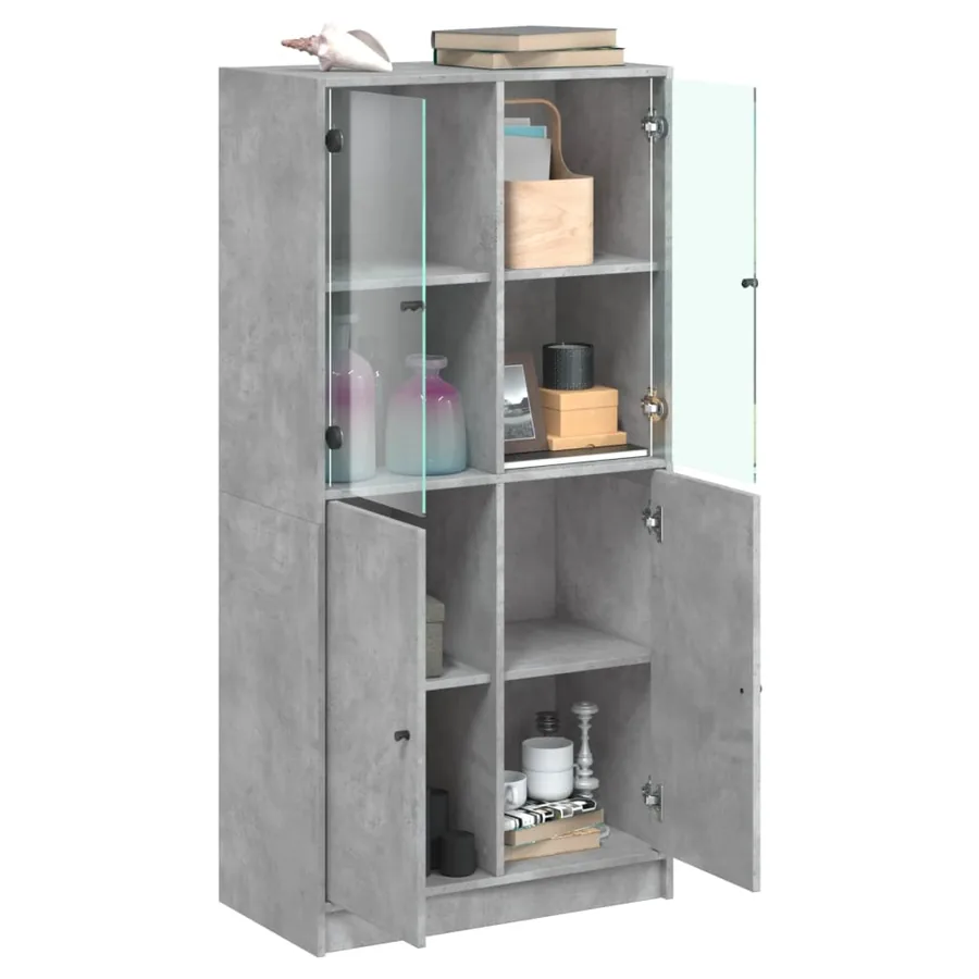 Buffet haut avec portes gris béton 68x37x142 cm bois ingénierie - 4