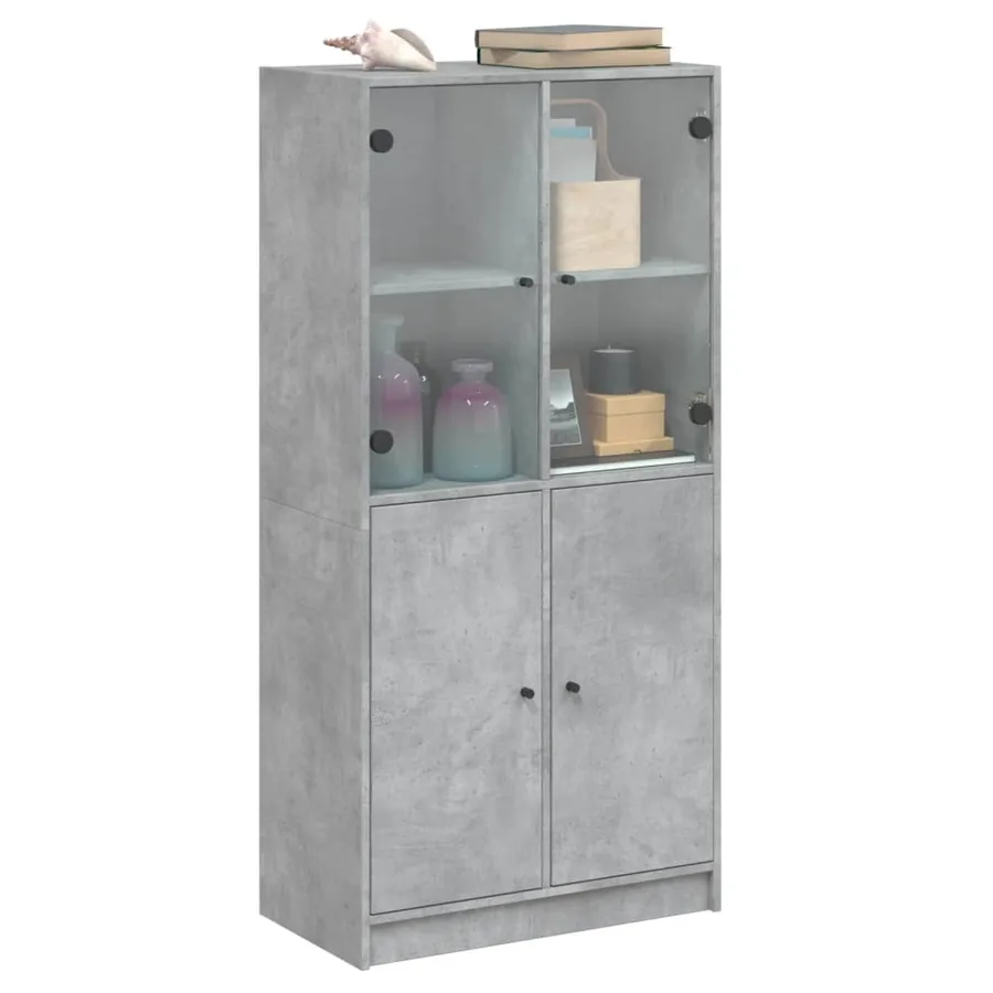 Buffet haut avec portes gris béton 68x37x142 cm bois ingénierie - 5
