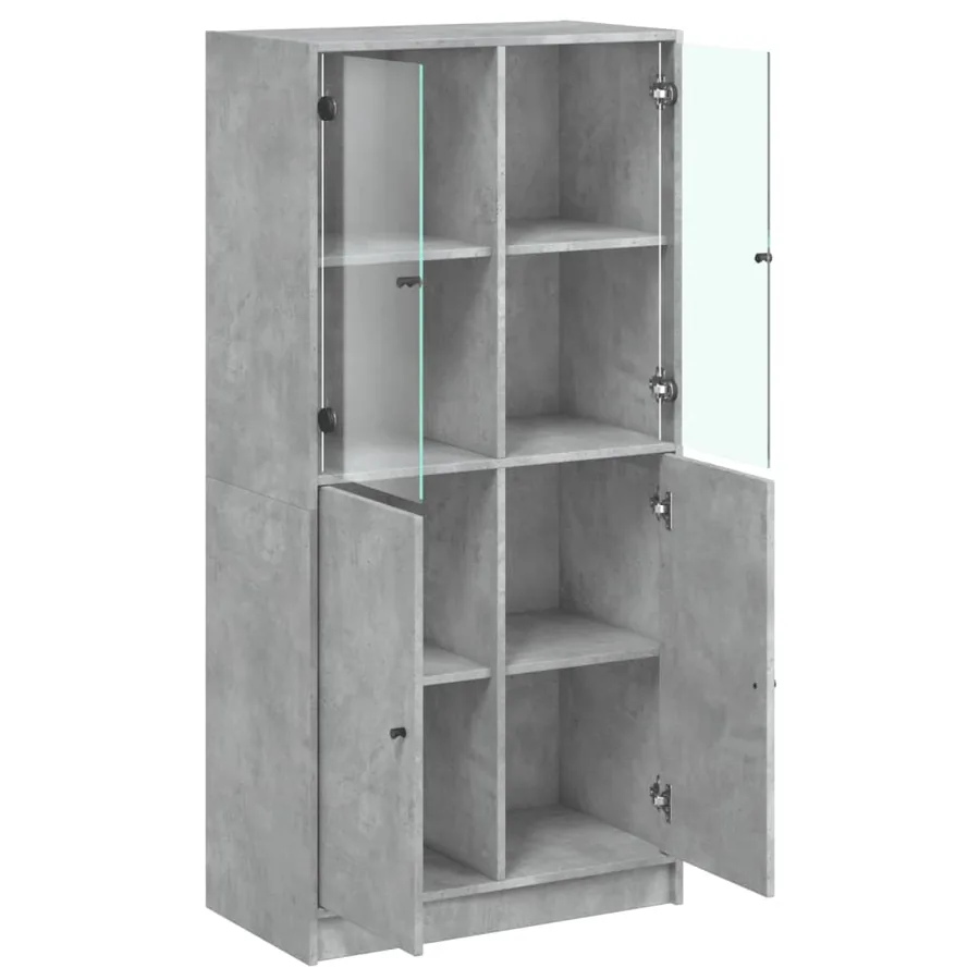 Buffet haut avec portes gris béton 68x37x142 cm bois ingénierie - 6