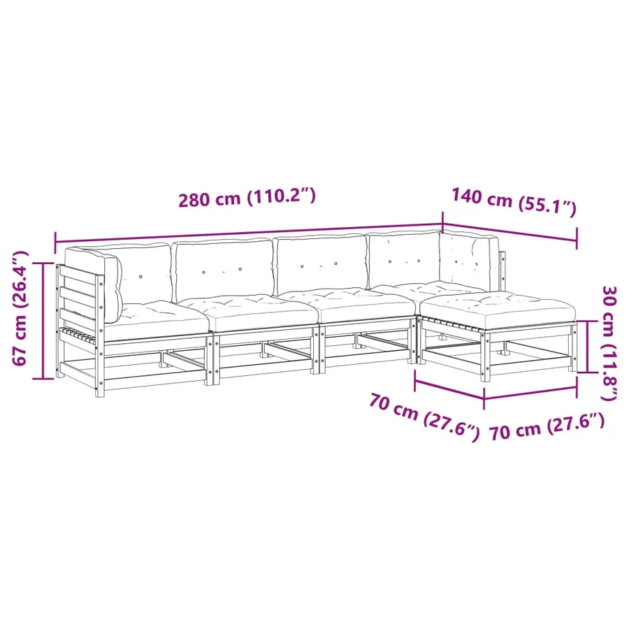 Salon de jardin 5 pcs avec coussins bois de pin massif - 12