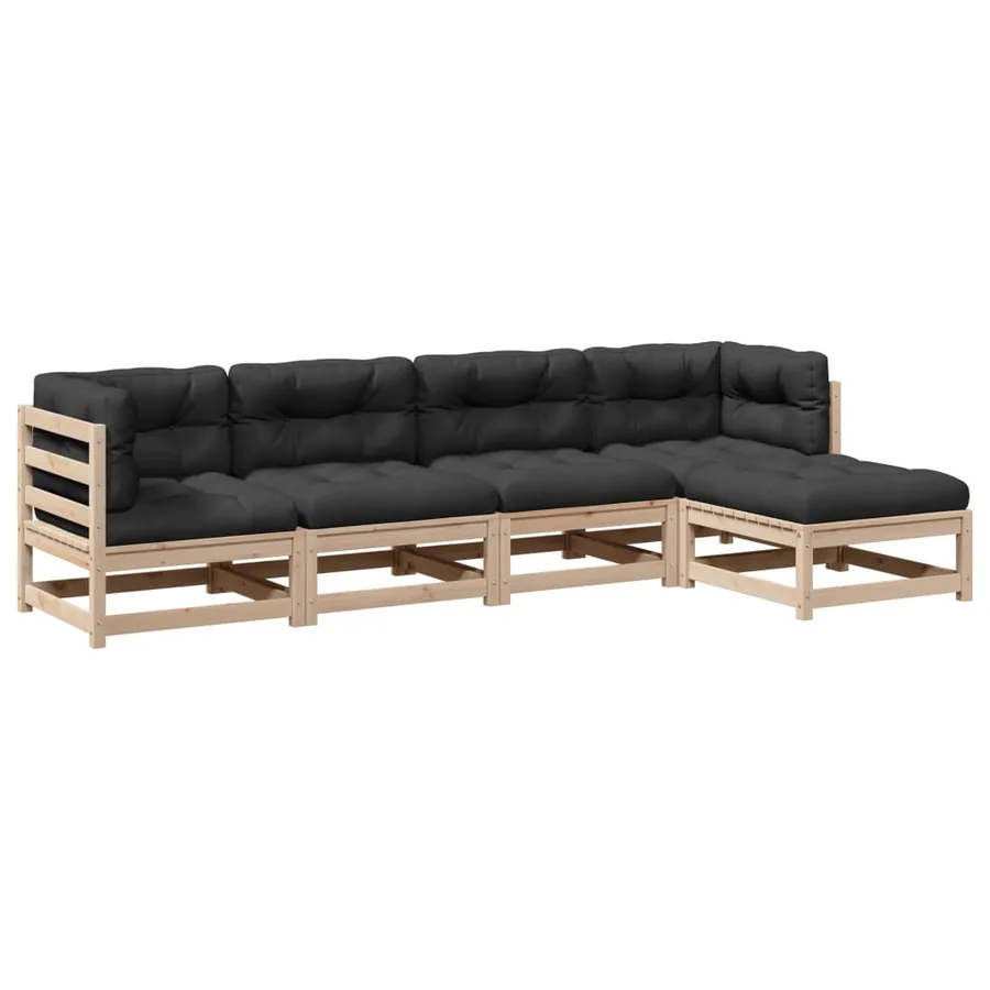 Salon de jardin 5 pcs avec coussins bois de pin massif - 2