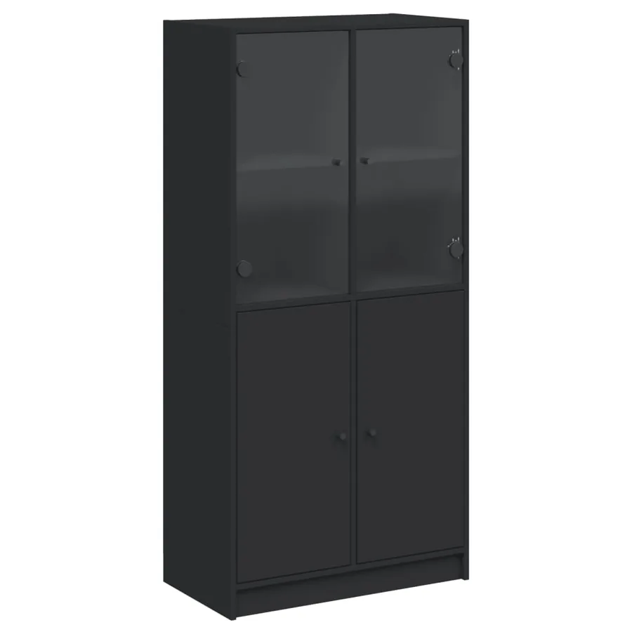Buffet haut avec portes noir 68x37x142 cm bois d'ingénierie - 2