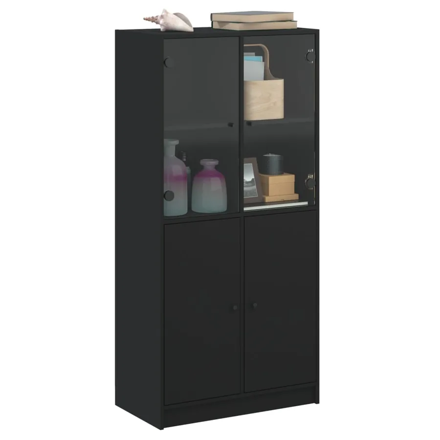 Buffet haut avec portes noir 68x37x142 cm bois d'ingénierie - 5