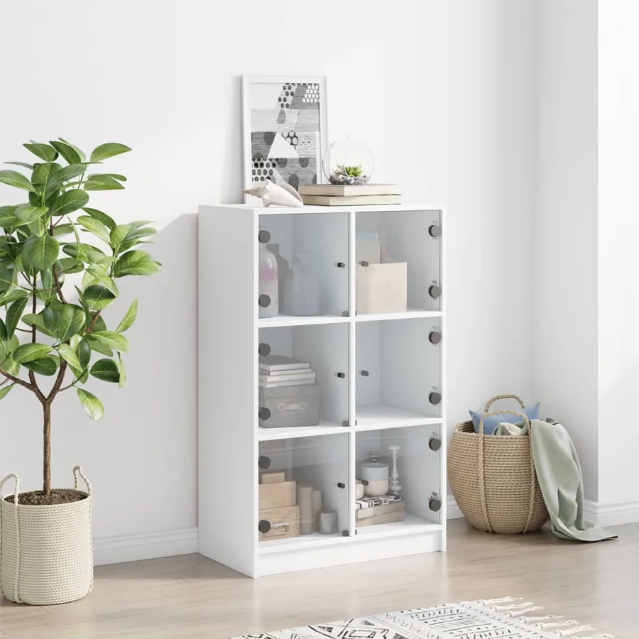 Buffet haut avec portes blanc 68x37x109 cm bois d'ingénierie - 3
