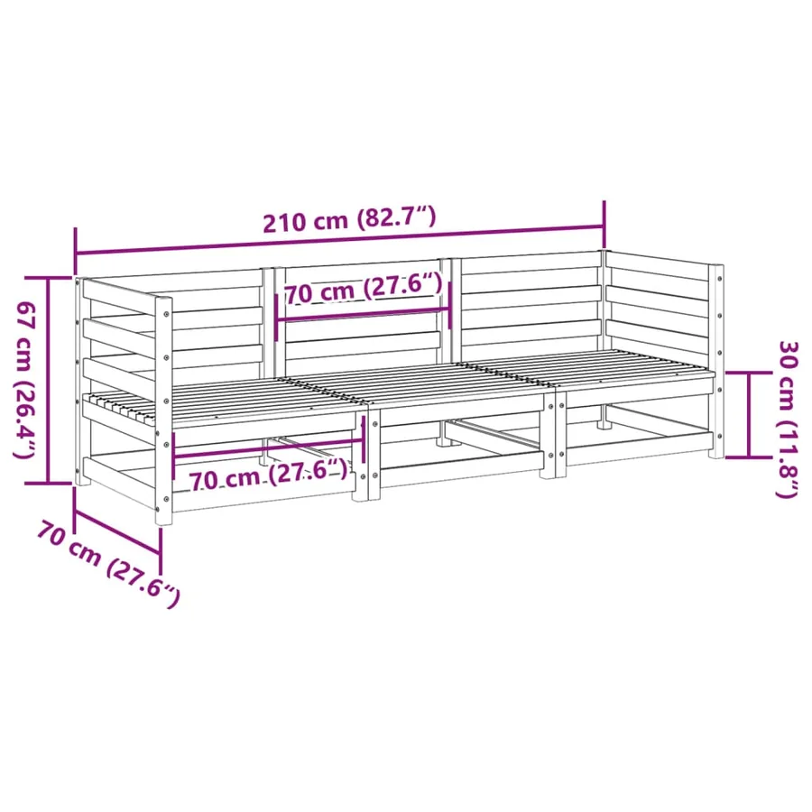 Salon de jardin 3 pcs bois massif sapin de douglas - 9