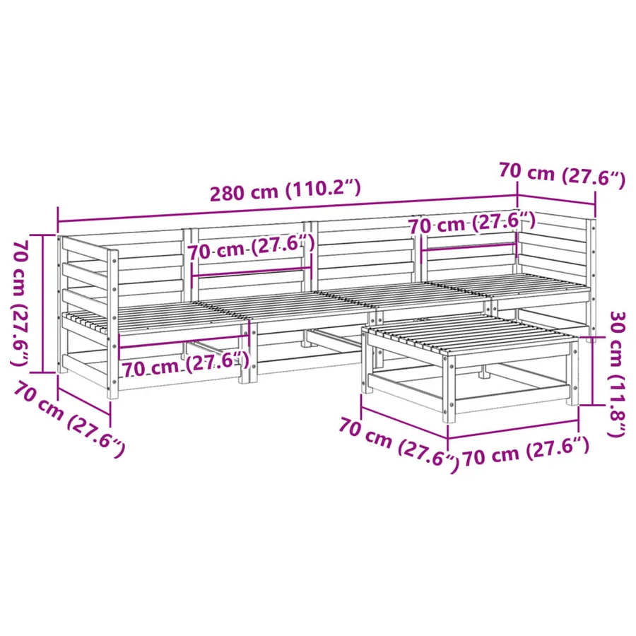 Salon de jardin 5 pcs bois de pin massif - 11