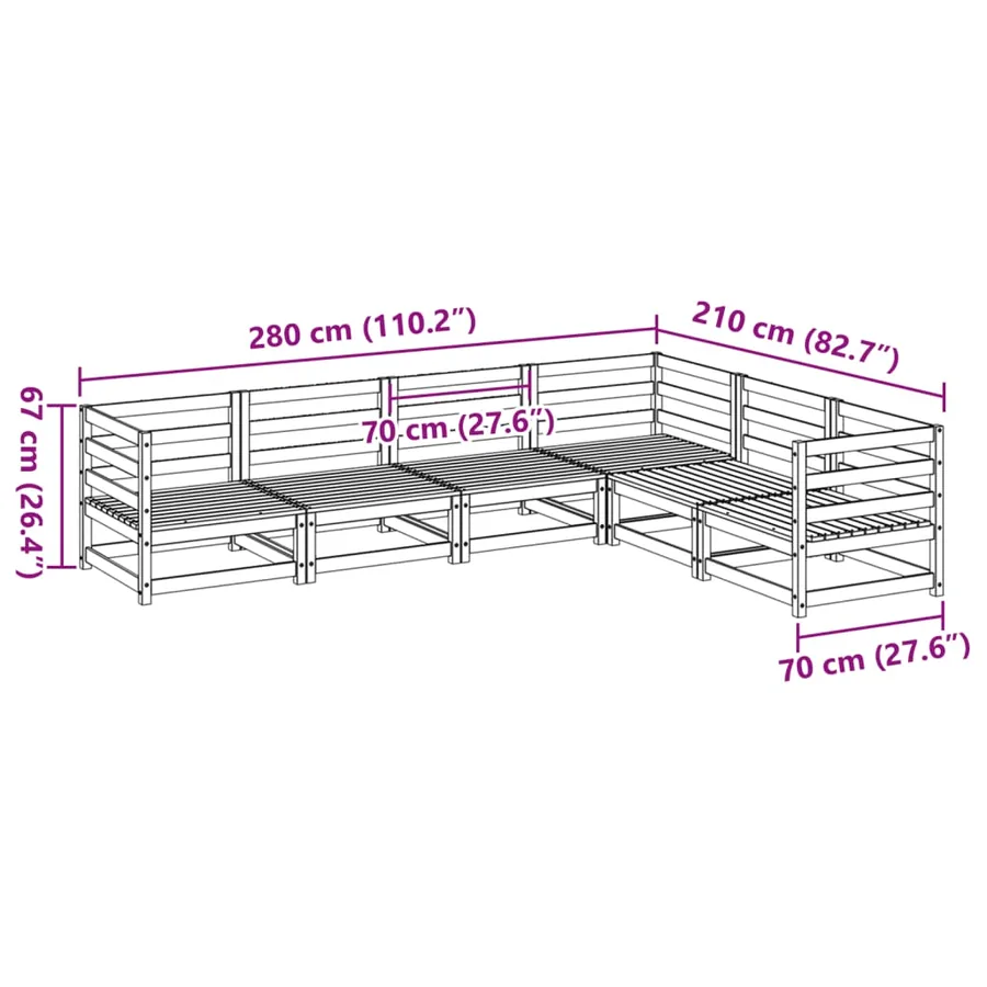 Salon de jardin 6 pcs bois de pin massif - 9