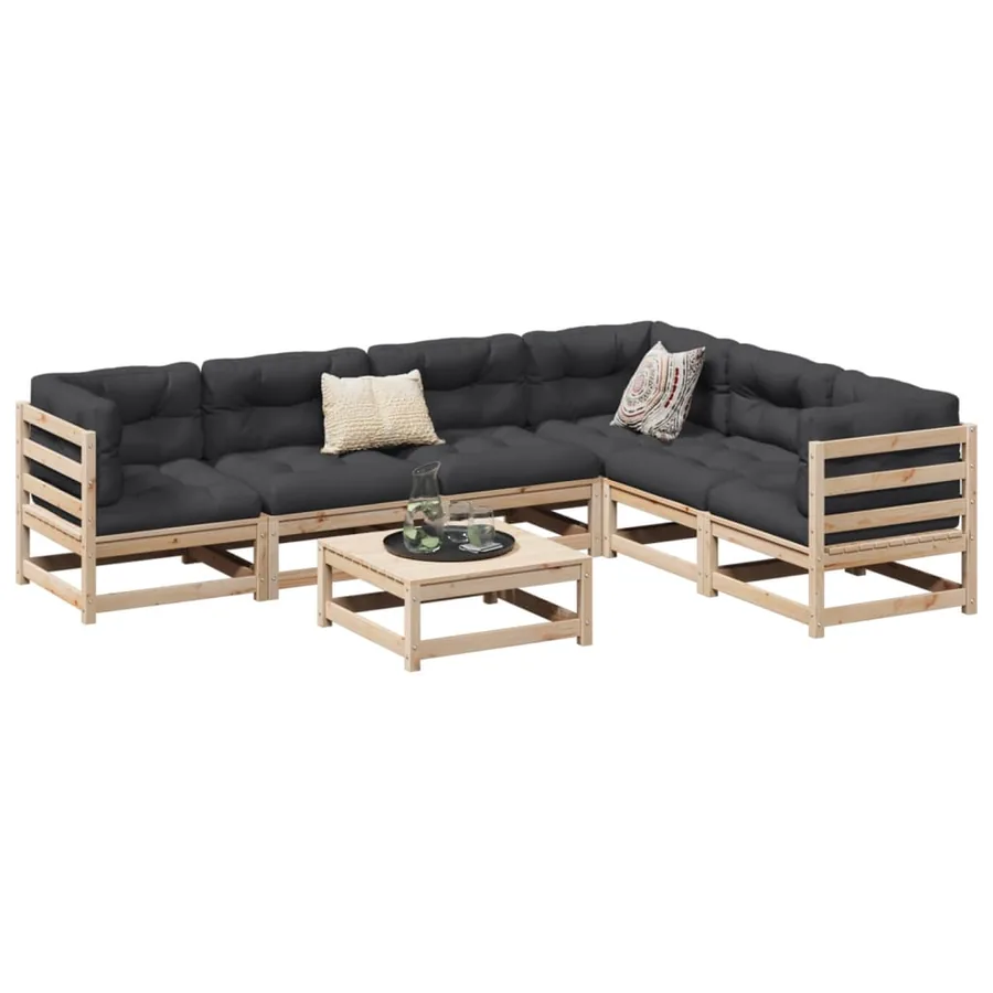 Salon de jardin 7 pcs avec coussins bois de pin massif