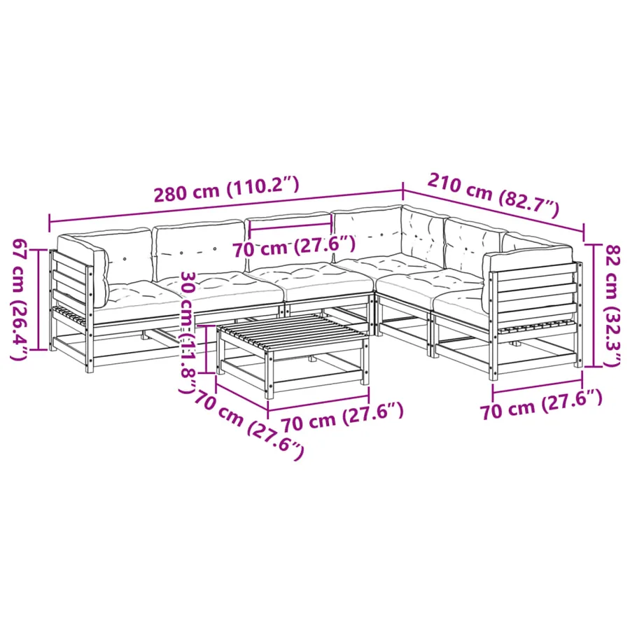Salon de jardin 7 pcs avec coussins bois de pin massif - 12