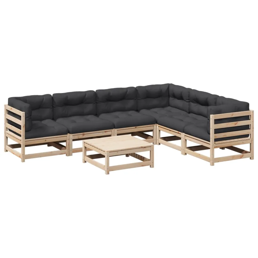 Salon de jardin 7 pcs avec coussins bois de pin massif - 2