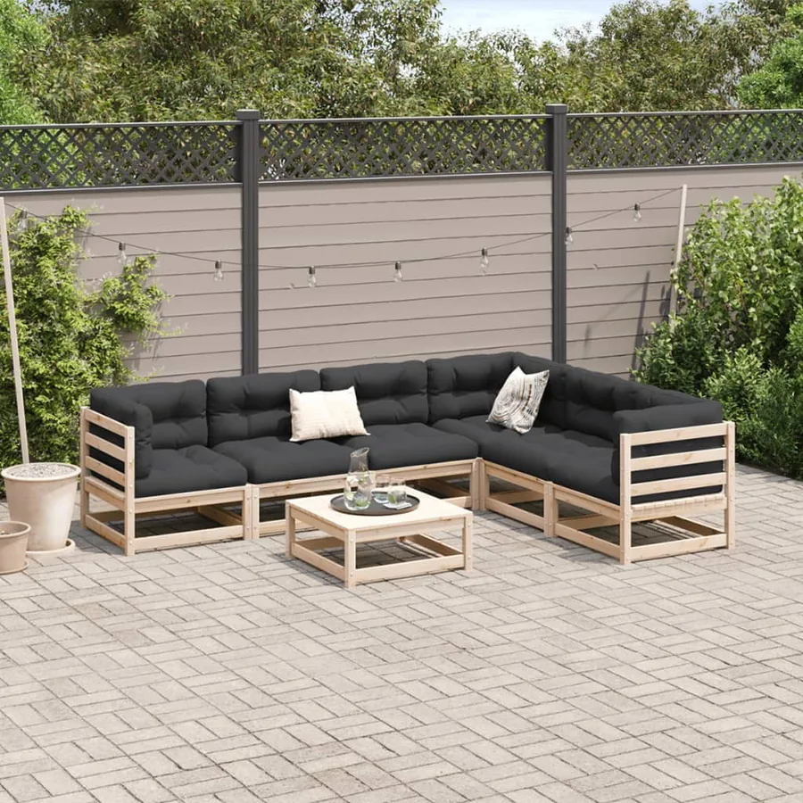 Salon de jardin 7 pcs avec coussins bois de pin massif - 3