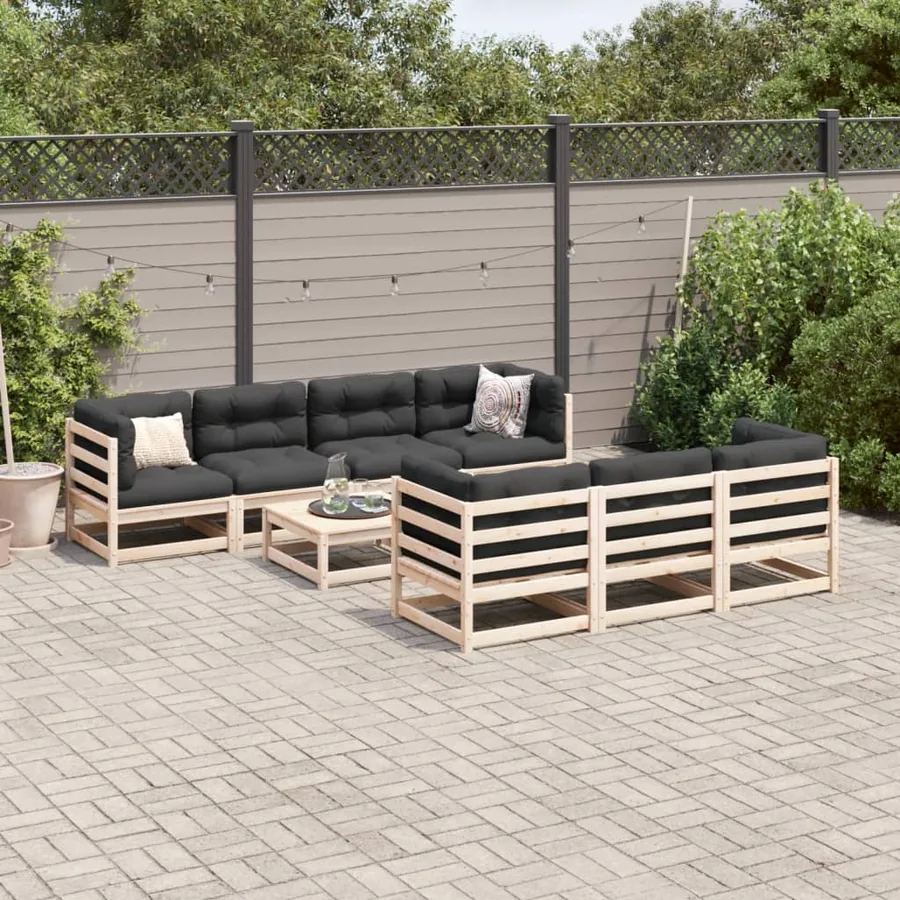 Salon de jardin 8 pcs avec coussins bois de pin massif - 3