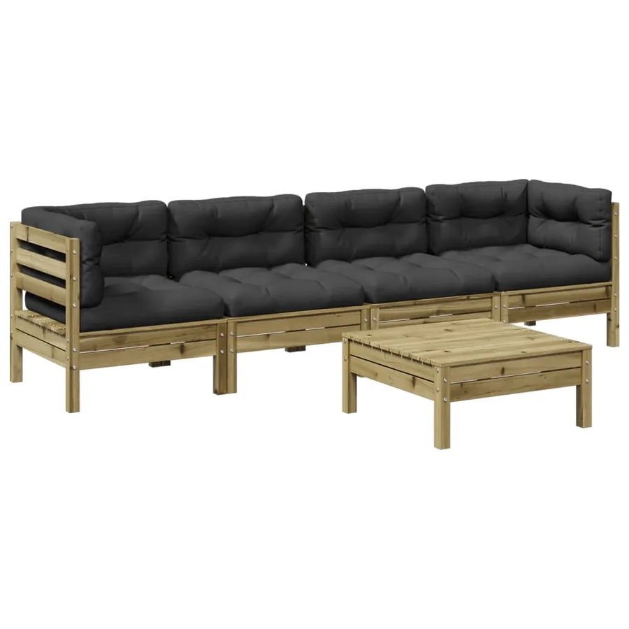 Salon de jardin 5 pcs avec coussins bois de pin imprégné - 2