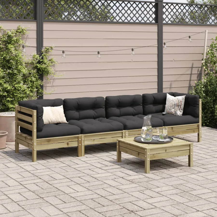 Salon de jardin 5 pcs avec coussins bois de pin imprégné - 3