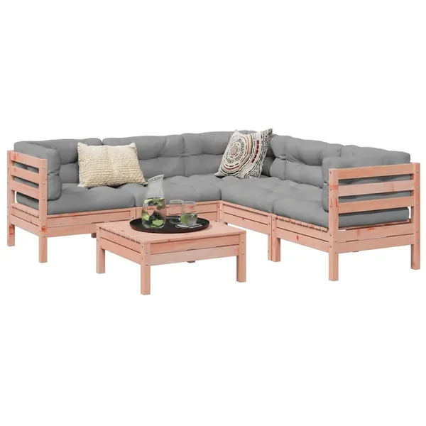 Salon de jardin 6 pcs et coussins bois massif sapin de douglas