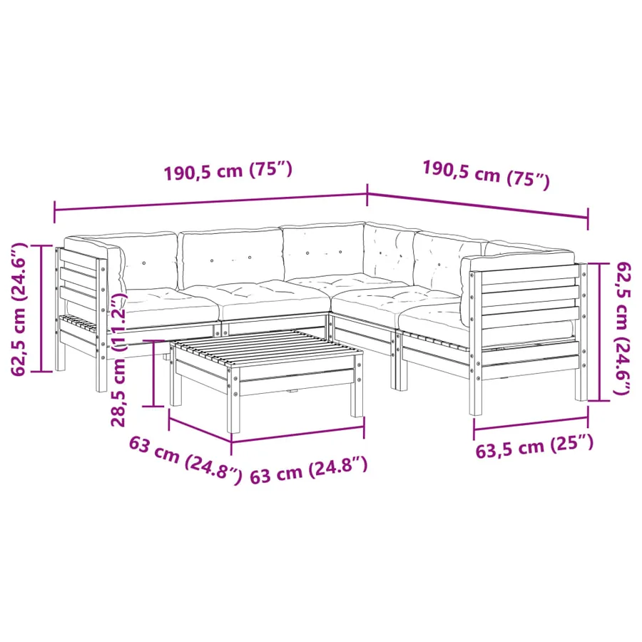 Salon de jardin 6 pcs et coussins bois massif sapin de douglas - 12