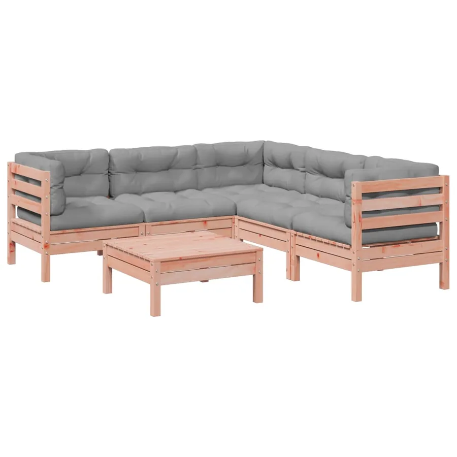 Salon de jardin 6 pcs et coussins bois massif sapin de douglas - 2
