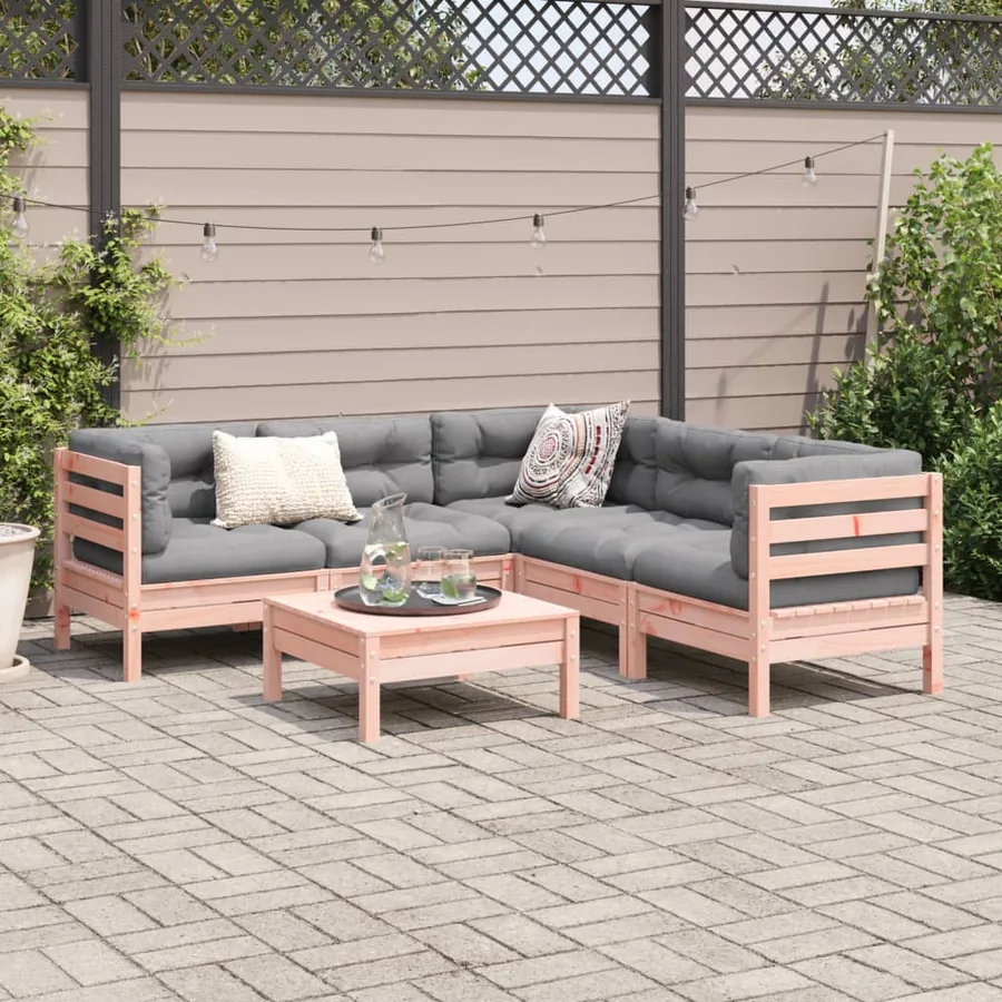 Salon de jardin 6 pcs et coussins bois massif sapin de douglas - 3