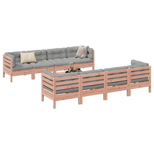 Salon de jardin 9 pcs avec coussins sapin de douglas solide