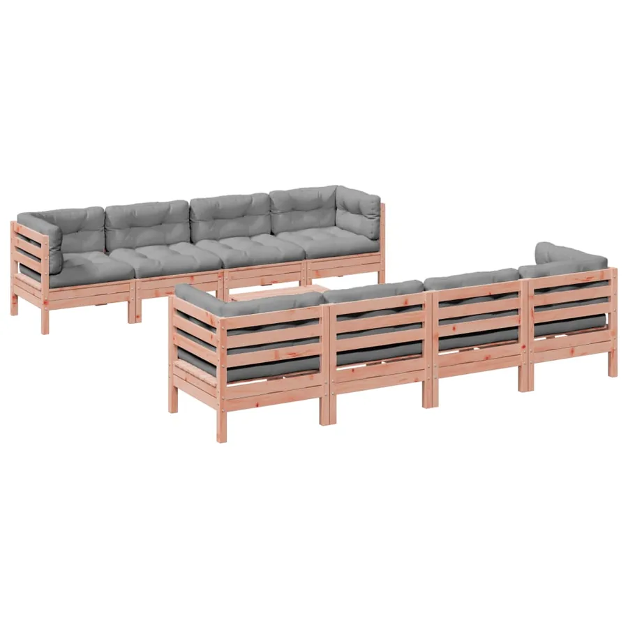 Salon de jardin 9 pcs avec coussins sapin de douglas solide - 2