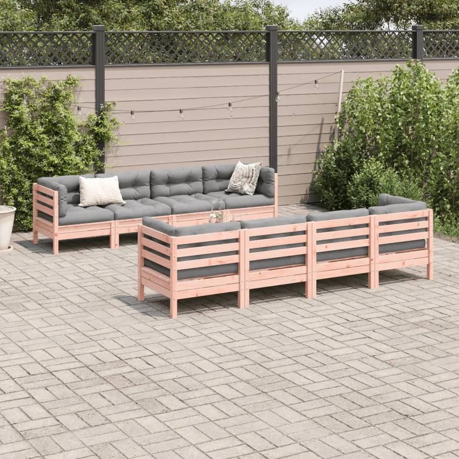 Salon de jardin 9 pcs avec coussins sapin de douglas solide - 3