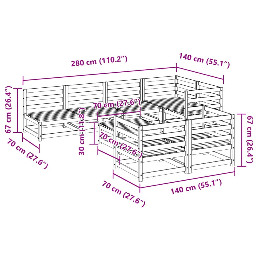 Salon de jardin 8 pcs bois de pin massif - 11